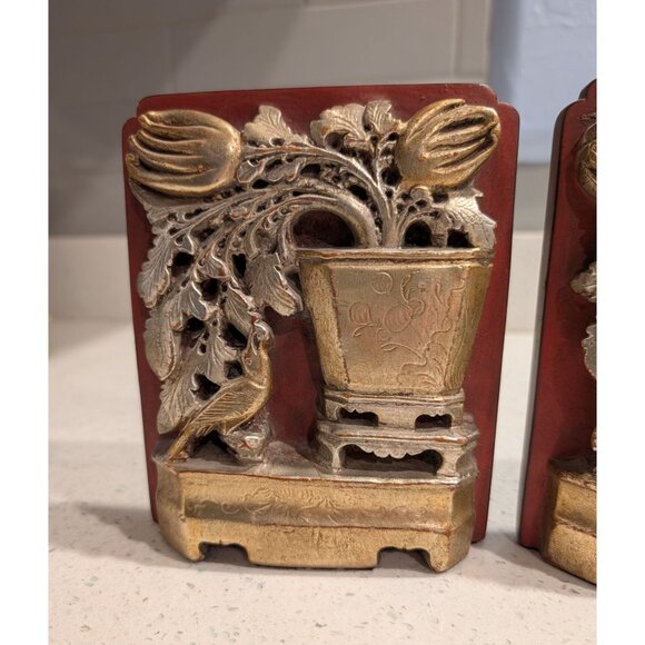 Borghese Hollywood Regency Bookends Floral Bird Motif - Picture 2 of 10